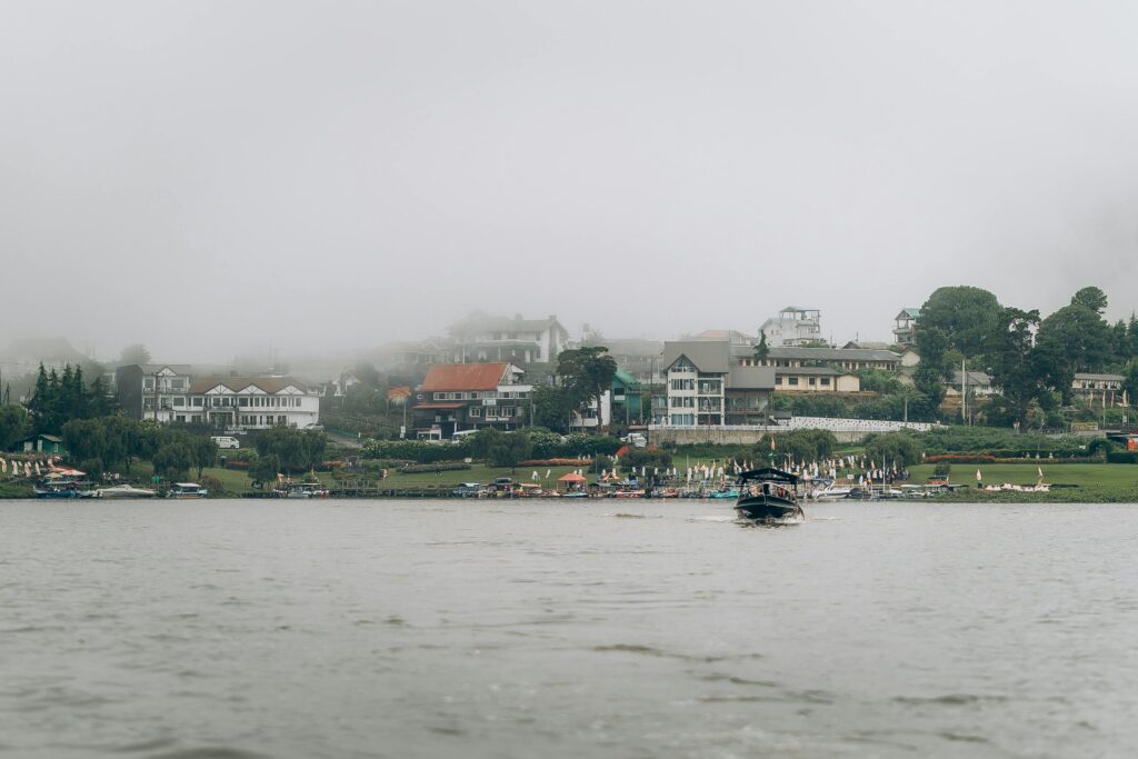 colorful swan boats and speed boats on Gregory Lake, Nuwara Eliya